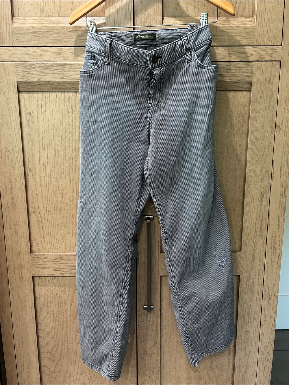 Eddie Bauer pinstripe, distressed Women’s Jeans - Classic Mid-Rise Straight Leg